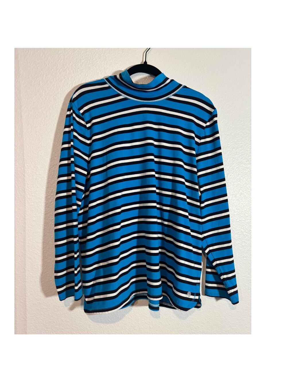 T by Talbots Plus Size 2x Blue Striped Long Sleeve Mock Neck T-Shirt Casual